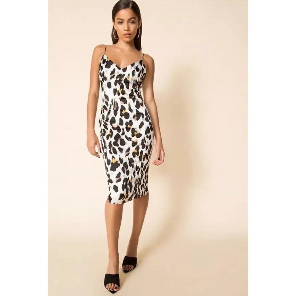 Revolve Superdown Small Fierra Midi Slip Satin Dress Leopard Animal Print New C7
